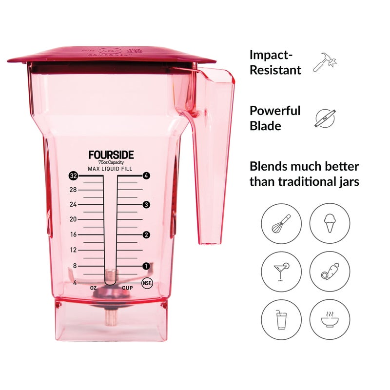 Blendtec 75 oz FourSide Commercial Jar - Four-Sided Replacement Blender Jar - Compatible with Most Blendtec Blenders - 32 oz Blending Capacity - Red - Image 5